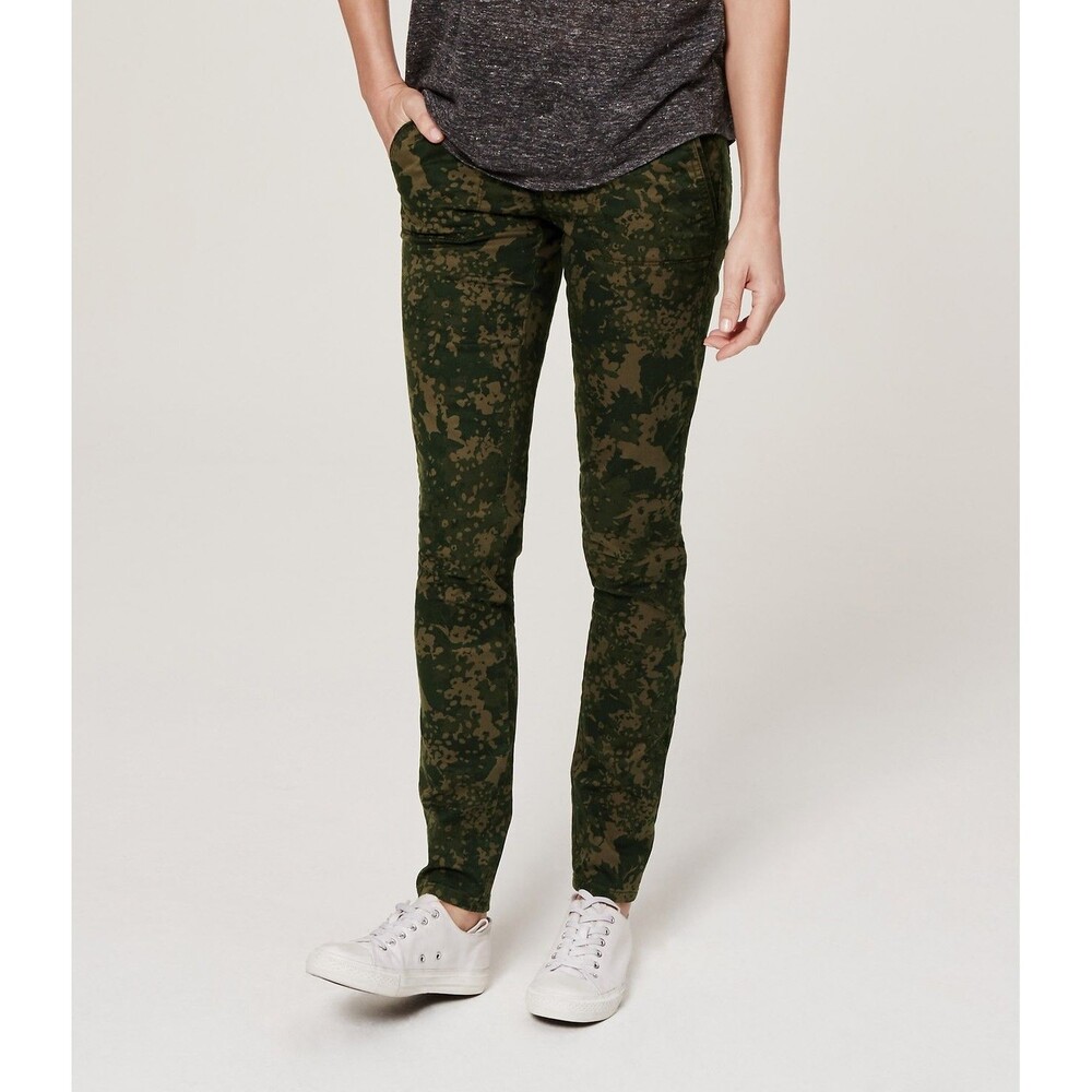 LOFT Camo Green Pants Womens Sz 14 Marisa Skinny Flat Front Mid Rise Stretch NWT